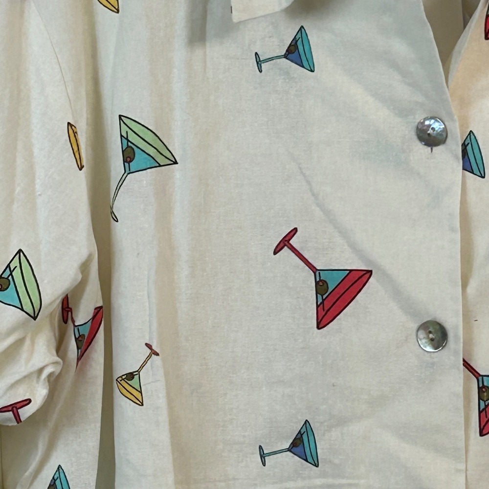Sunberry Linen Blend Martini Glass Print Button Down Shirt Ivory Womens 1x Nwt View 4